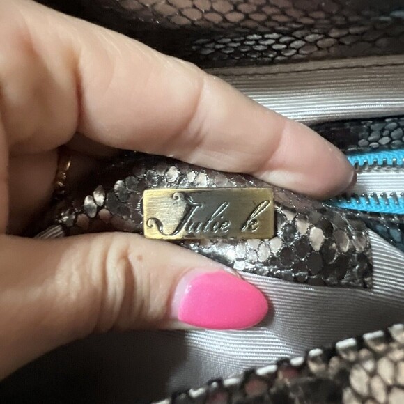 Julie K Knapp Designer Womens Pewter Metallic Clutch Shoulder Bag Faux Snakeskin - Picture 2 of 11